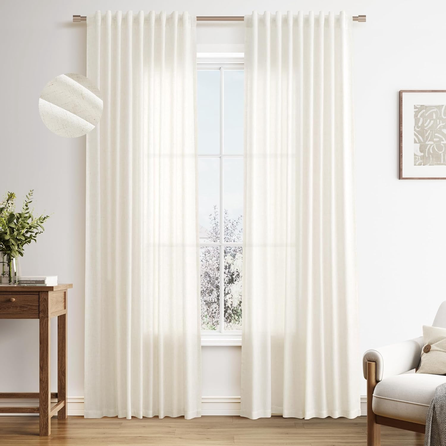 Leeva Yellow Bird Flower Print Curtains - Farmhouse Style Rod Pocket Drapes 52x63 Inch, 2 Panels