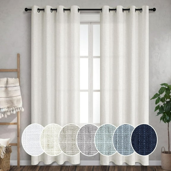 Cream Linen Curtains 86 Inches Long for Living Room Grommet Top Modern Farmhouse Textured Light Filtering Semi Sheer Curtain 86 Inch Length 2 Panels Set for Bedroom Dining Room 52x86 Ivory