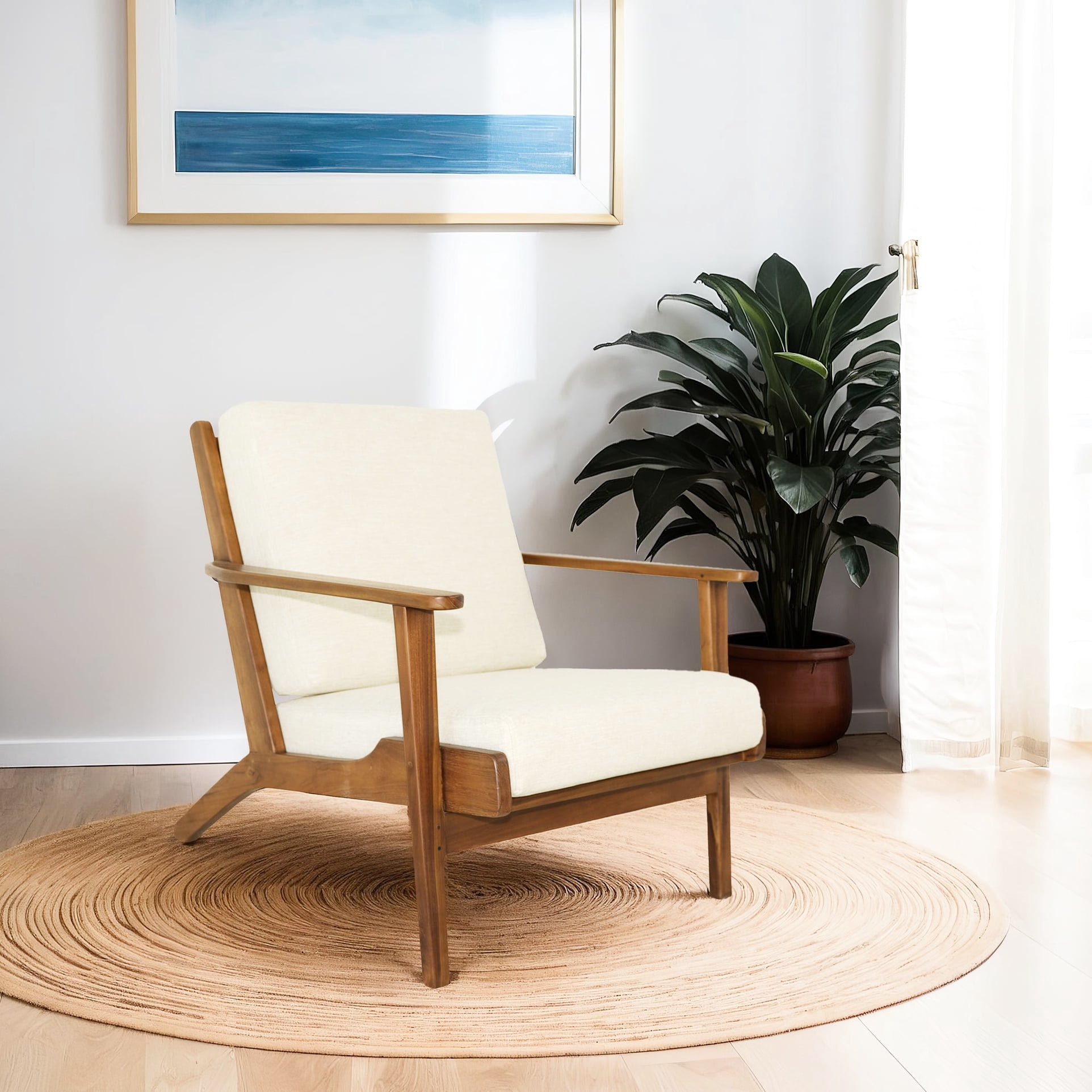 Cream Linen Lounge By - Solid Wood Legs, Ergonomic Design For ...