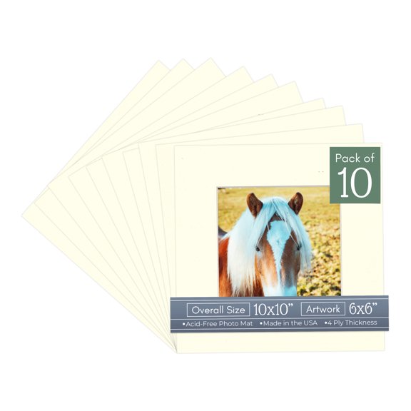Cream Linen Picture Frame Mat for 10x10 Frames - Fits 6x6 Photos - 10 Mats