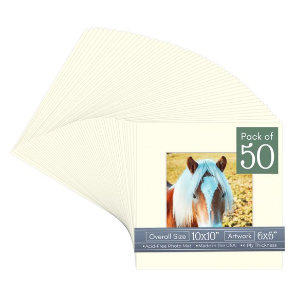 Cream Linen Picture Frame Mat for 10x10 Frames - Fits 6x6 Photos - 50 Mats