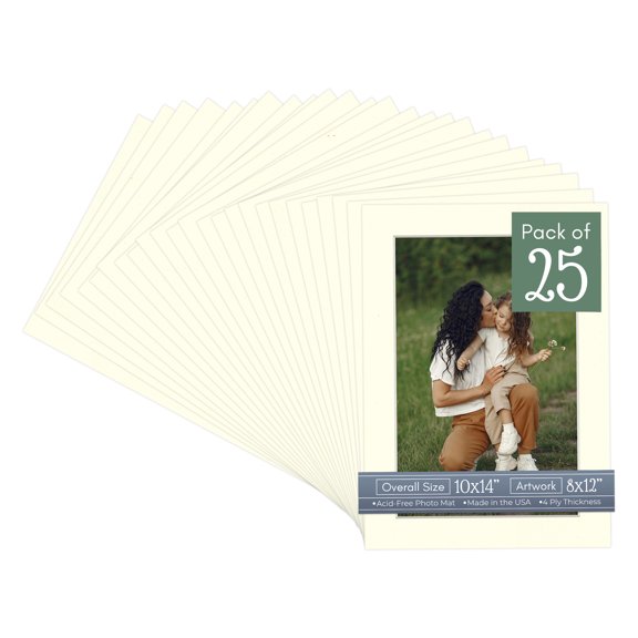Cream Linen Picture Frame Mat for 10x14 Frames - Fits 8x12 Photos - 25 Mats
