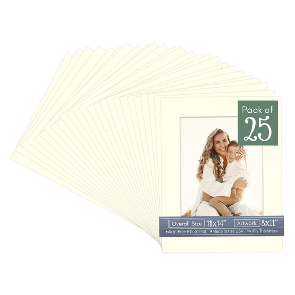 Cream Linen Picture Frame Mat for 11x14 Frames - Fits 8x11 Photos - 25 Mats
