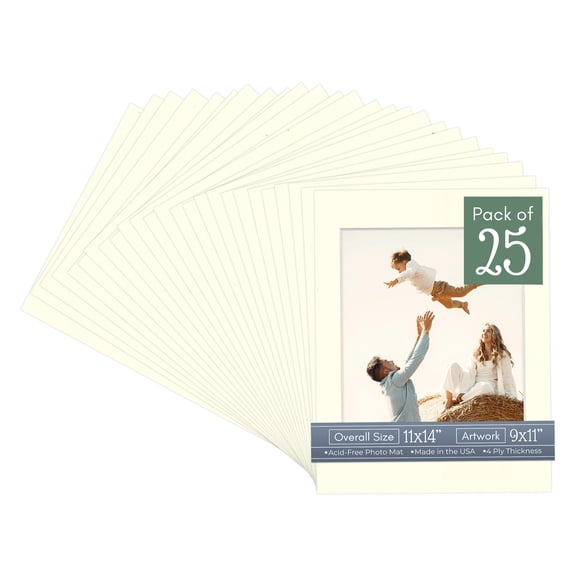 Cream Linen Picture Frame Mat for 11x14 Frames - Fits 9x11 Photos - 25 Mats