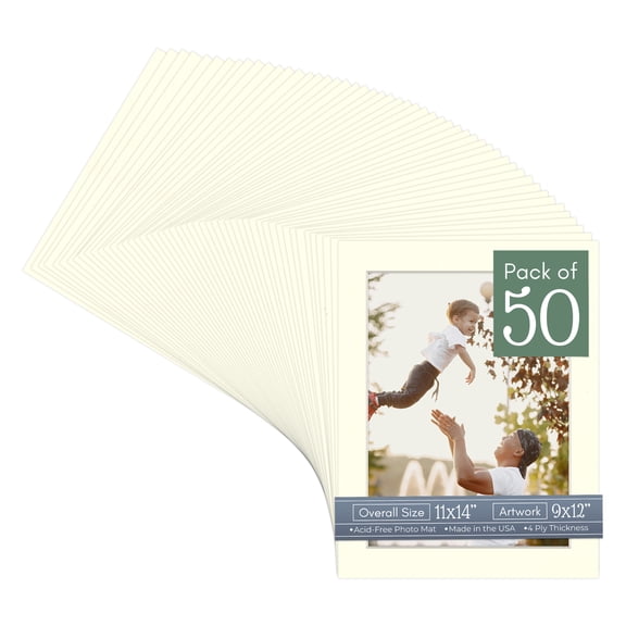 Cream Linen Picture Frame Mat for 11x14 Frames - Fits 9x12 Photos - 50 Mats