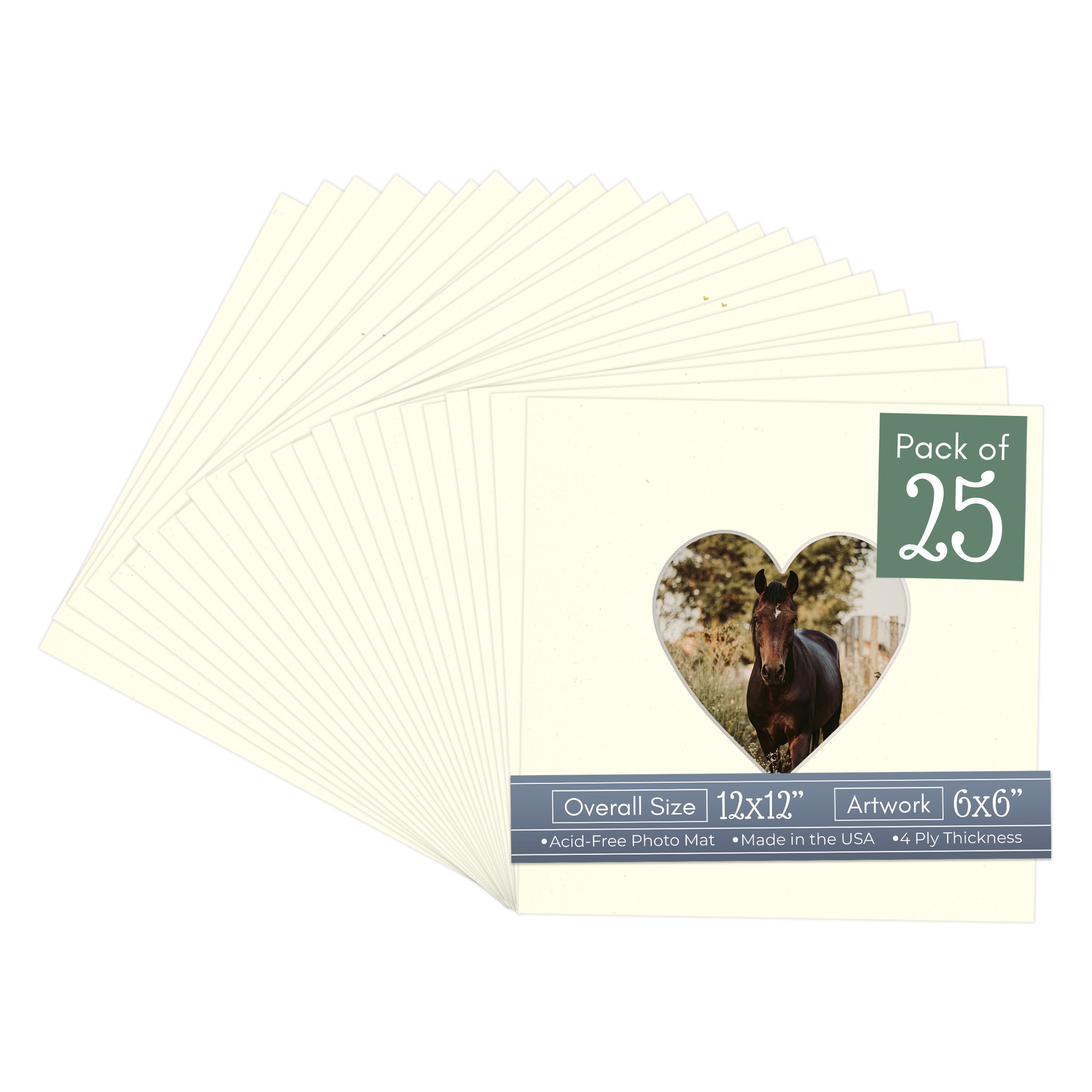 Cream Linen Picture Frame Mat for 12x12 Frames - Heart Opening for 6x6 ...