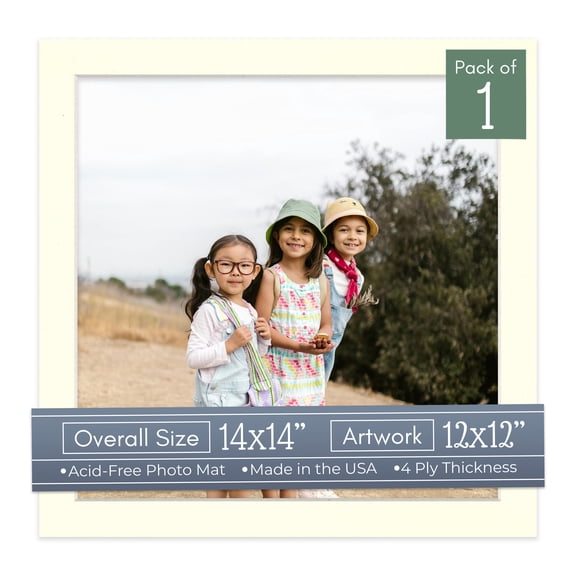 Cream Linen Picture Frame Mat for 14x14 Frames - Fits 12x12 Photos - 1 Mat