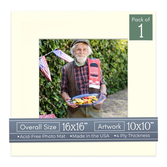 Cream Linen Picture Frame Mat for 16x16 Frames - Fits 10x10 Photos - 1 Mat