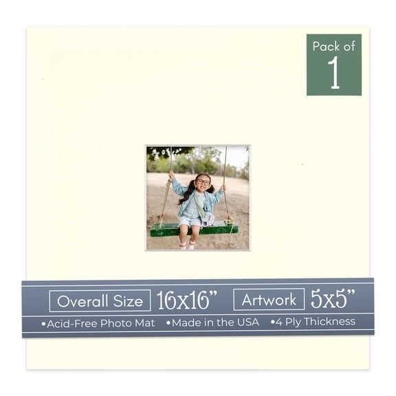 Cream Linen Picture Frame Mat for 16x16 Frames - Fits 5x5 Photos - 1 Mat