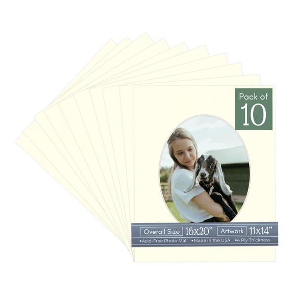 Cream Linen Picture Frame Mat for 16x20 Frames - Oval Opening for 11x14 Photos - 10 Mats