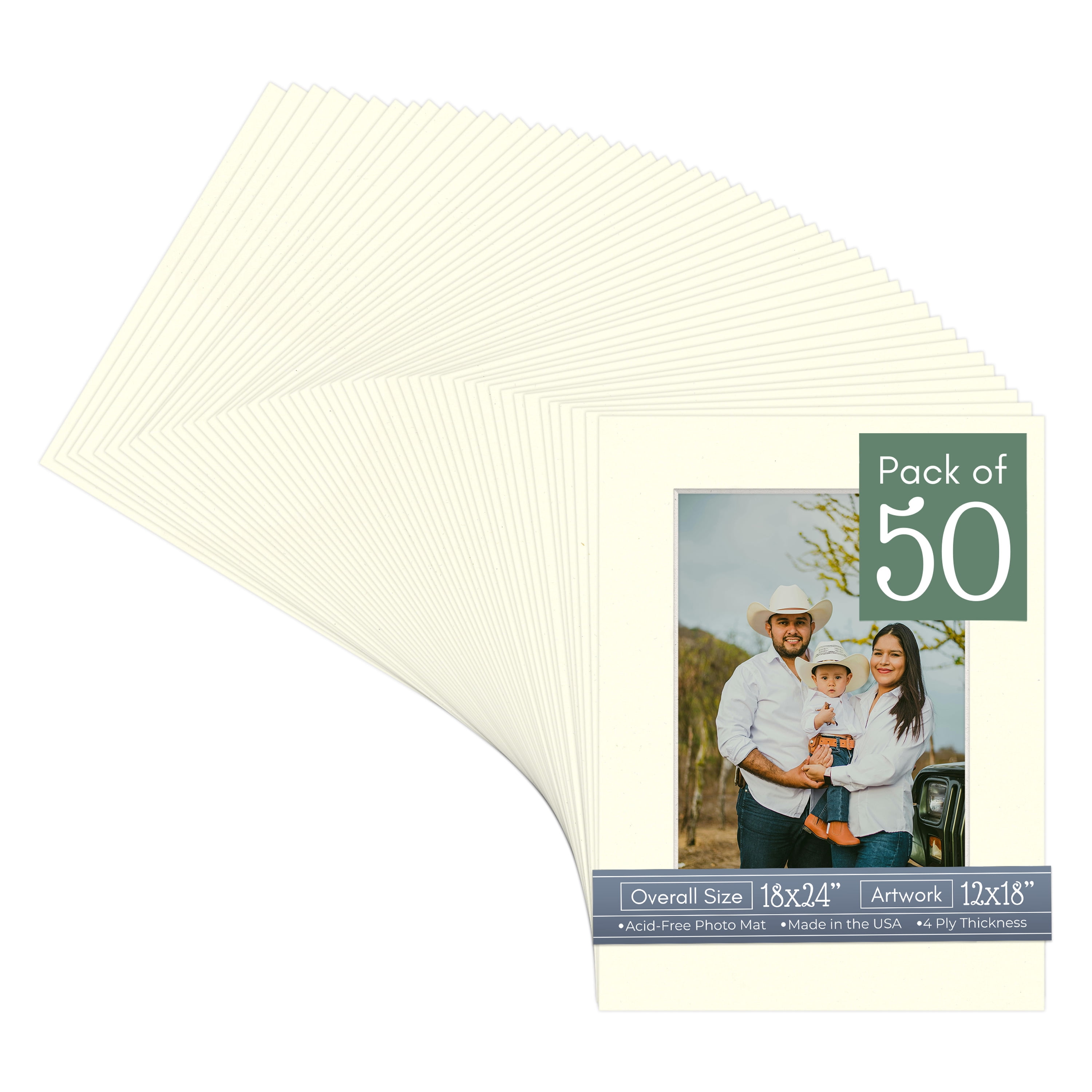 Cream Linen Picture Frame Mat for 18x24 Frames - Fits 12x18 Photos - 50 Mats