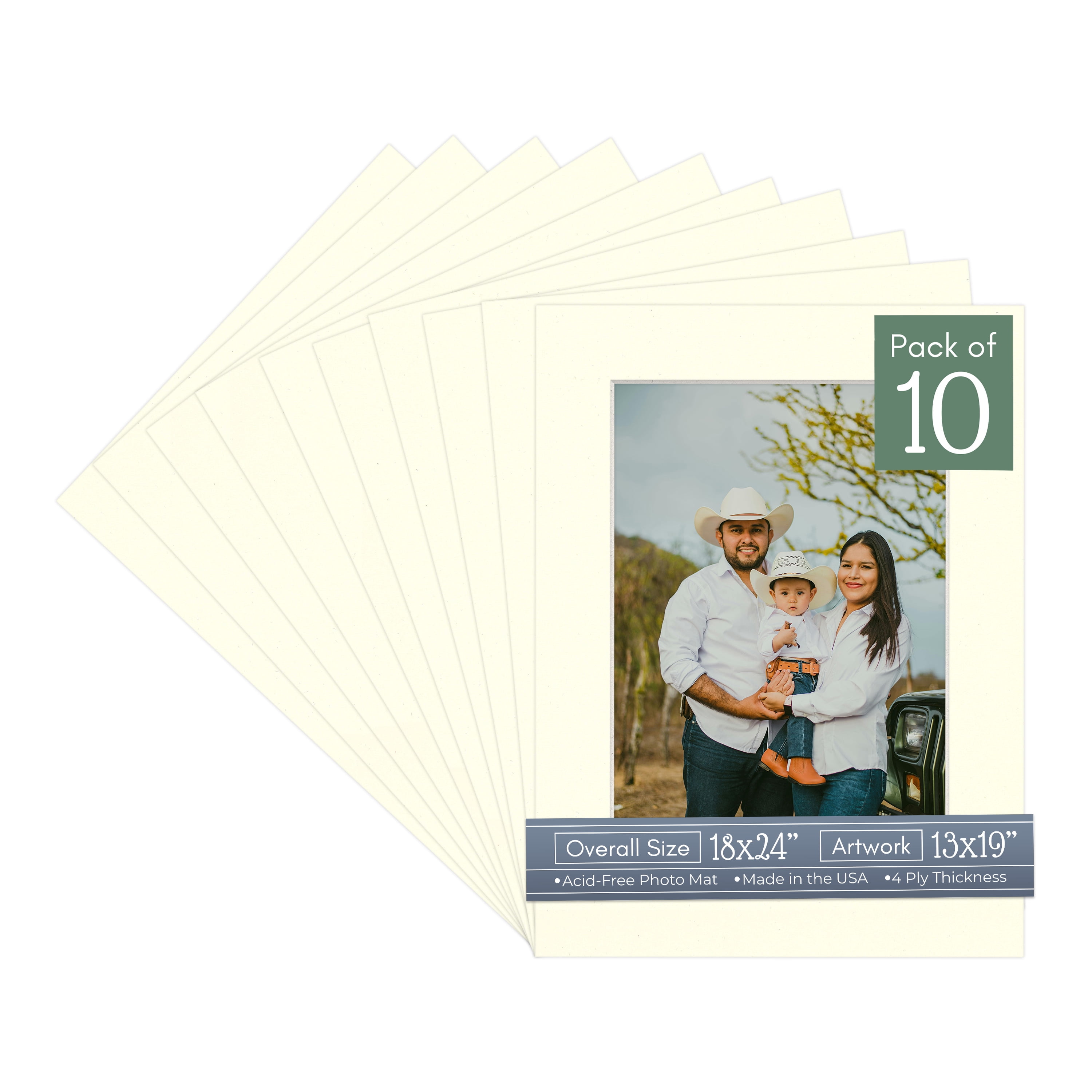 Cream Linen Picture Frame Mat for 18x24 Frames - Fits 13x19 Photos - 10 Mats
