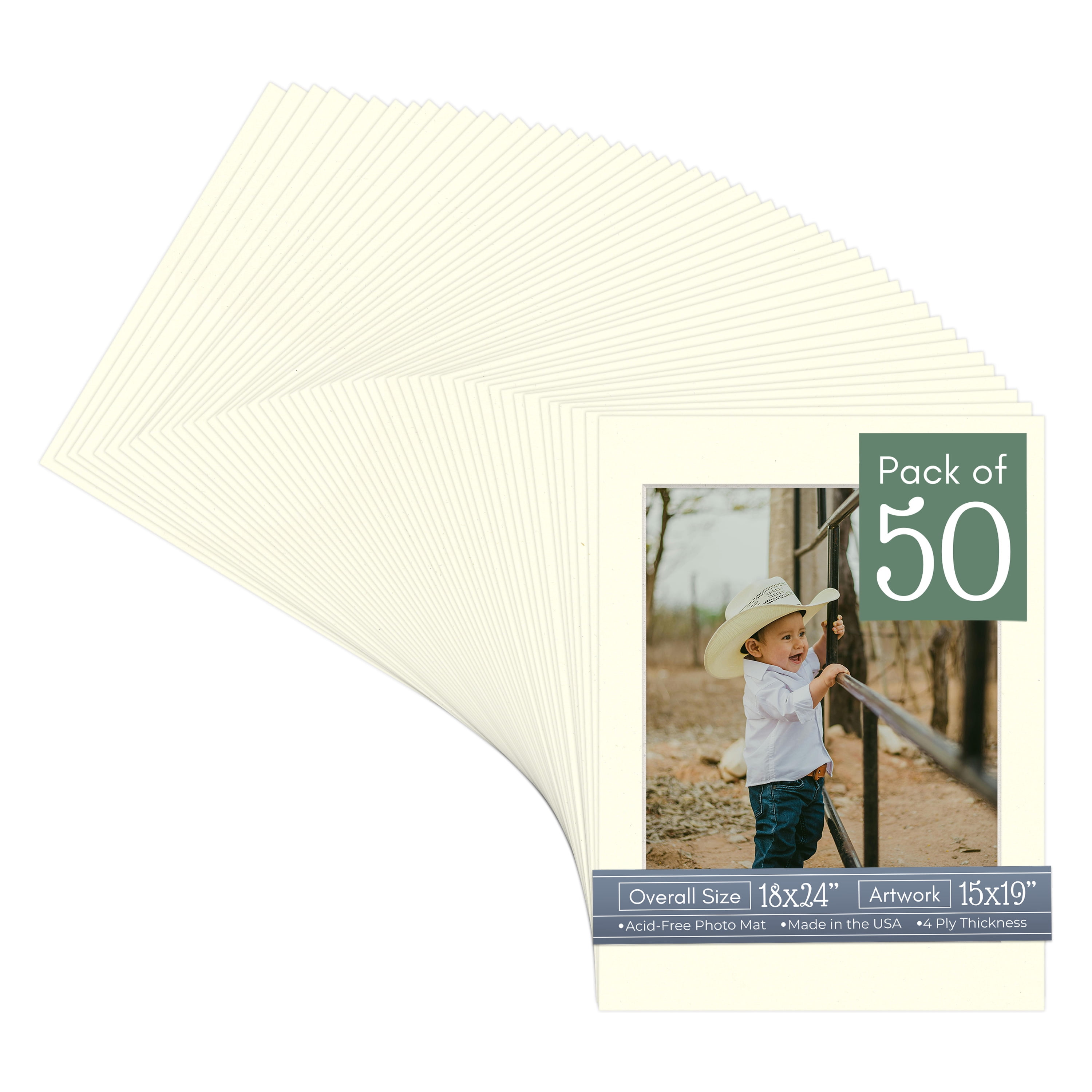 Cream Linen Picture Frame Mat for 18x24 Frames - Fits 15x19 Photos - 50 Mats