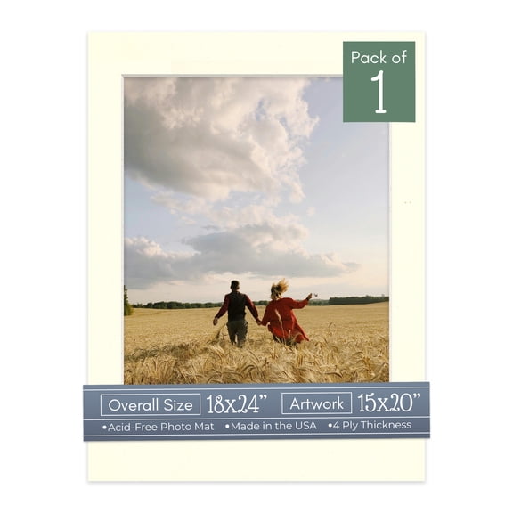 Cream Linen Picture Frame Mat for 18x24 Frames - Fits 15x20 Photos - 1 Mat