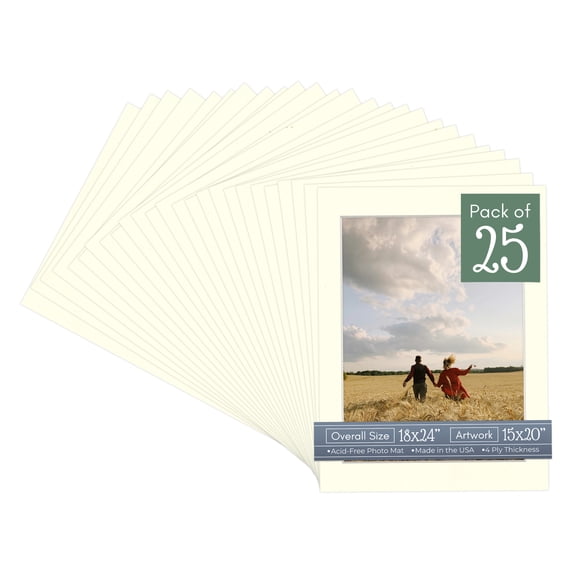 Cream Linen Picture Frame Mat for 18x24 Frames - Fits 15x20 Photos - 25 Mats