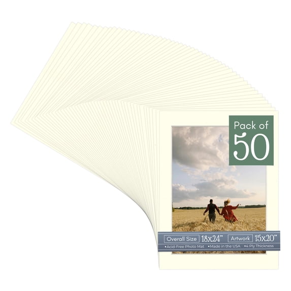 Cream Linen Picture Frame Mat for 18x24 Frames - Fits 15x20 Photos - 50 Mats