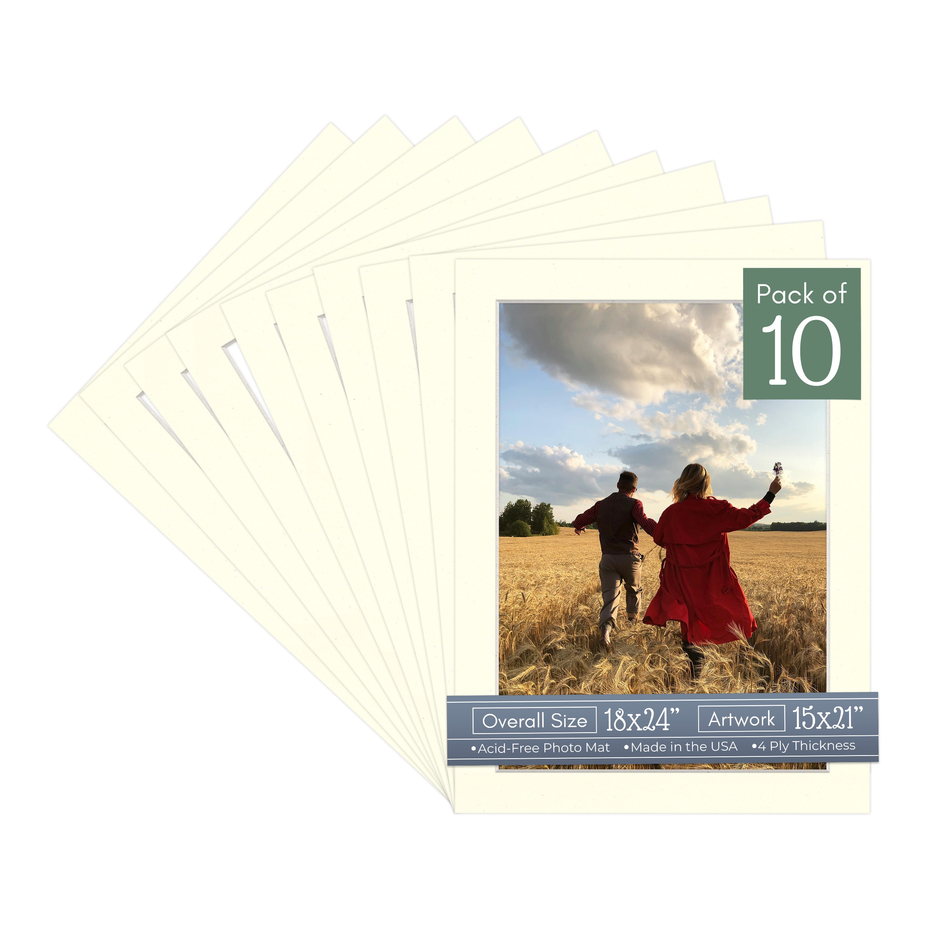 Cream Linen Picture Frame Mat for 18x24 Frames - Fits 15x21 Photos - 10 Mats