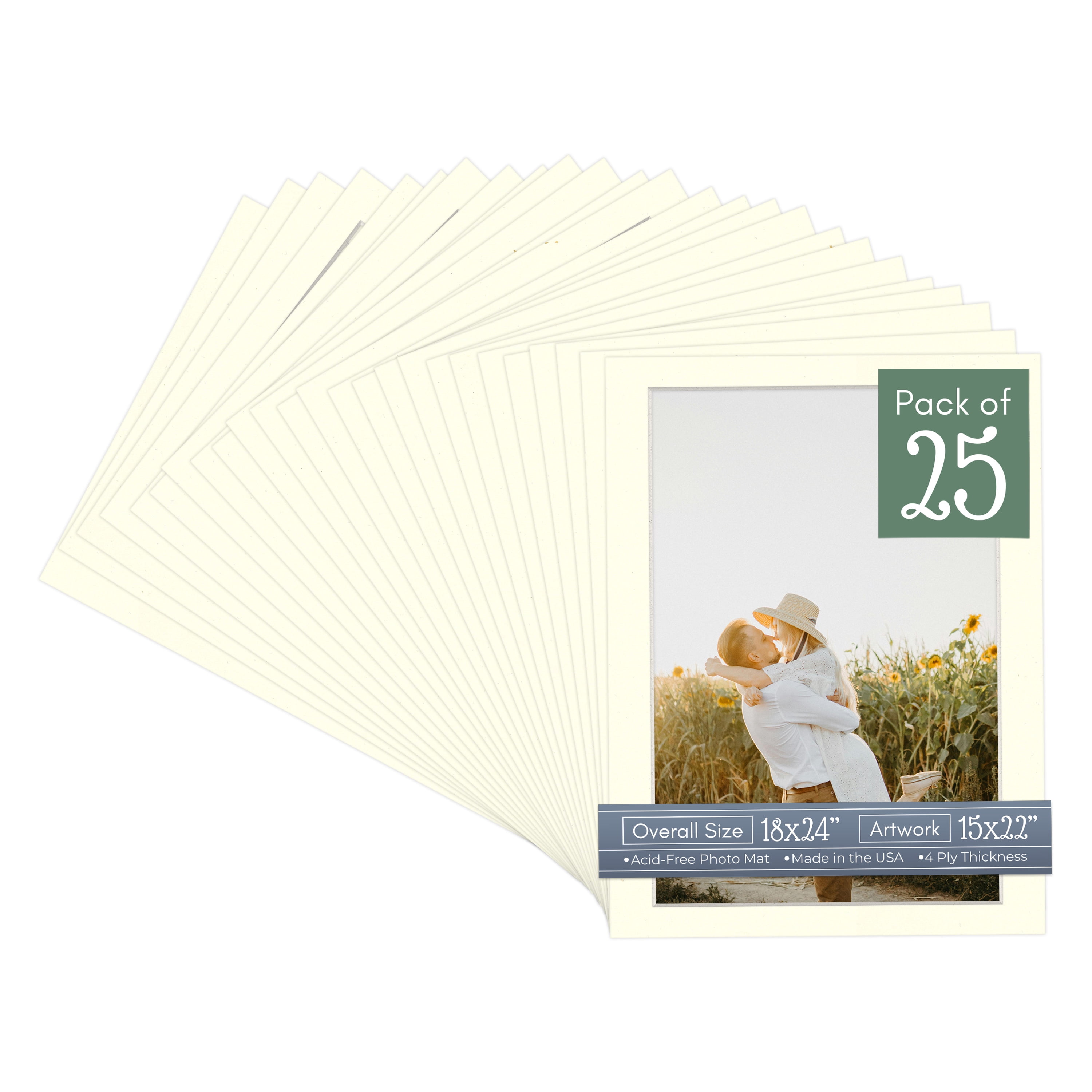 Cream Linen Picture Frame Mat for 18x24 Frames - Fits 15x22 Photos - 25 Mats