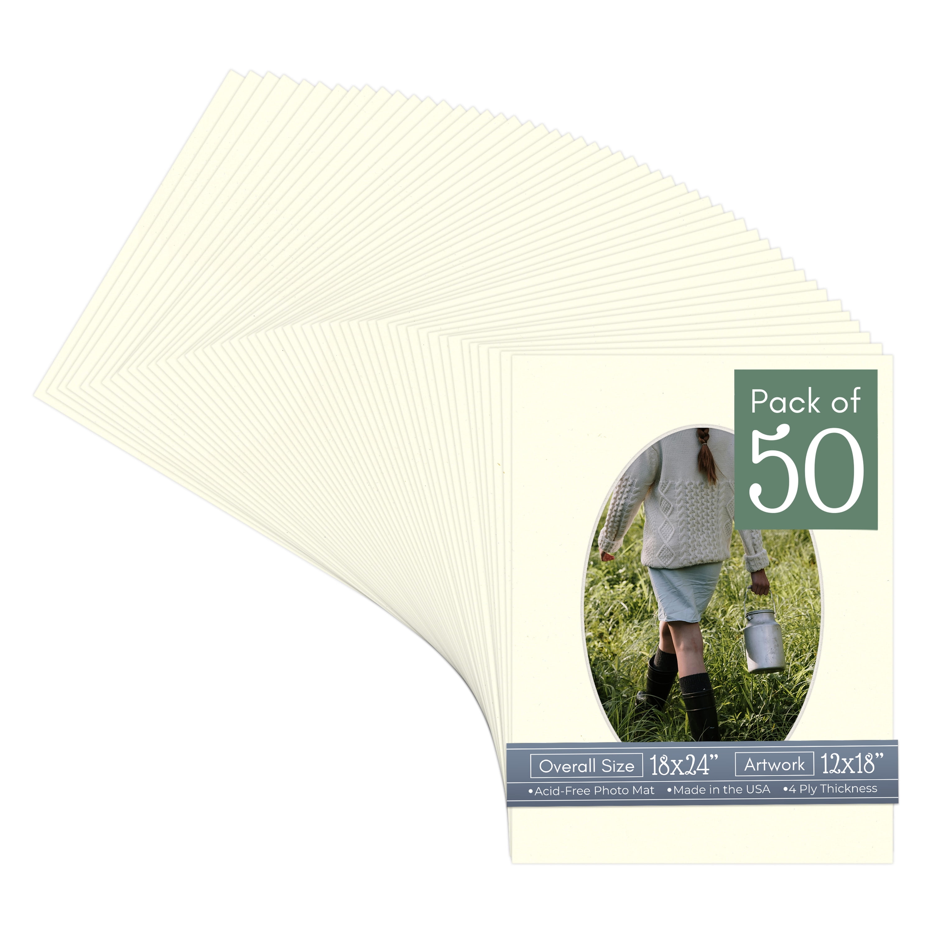 Cream Linen Picture Frame Mat for 18x24 Frames - Oval Opening for 12x18 Photos - 50 Mats