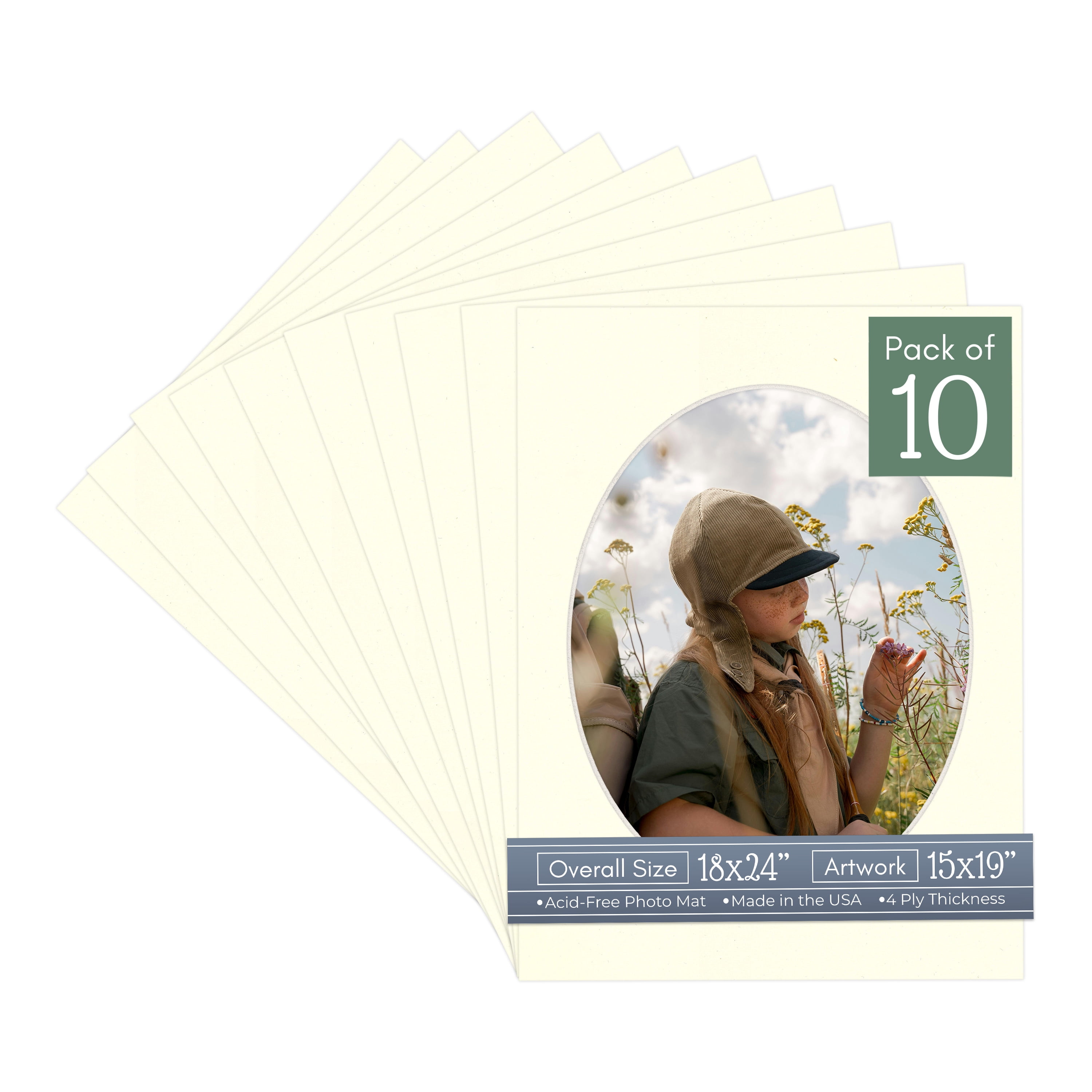 Cream Linen Picture Frame Mat for 18x24 Frames - Oval Opening for 15x19 Photos - 10 Mats