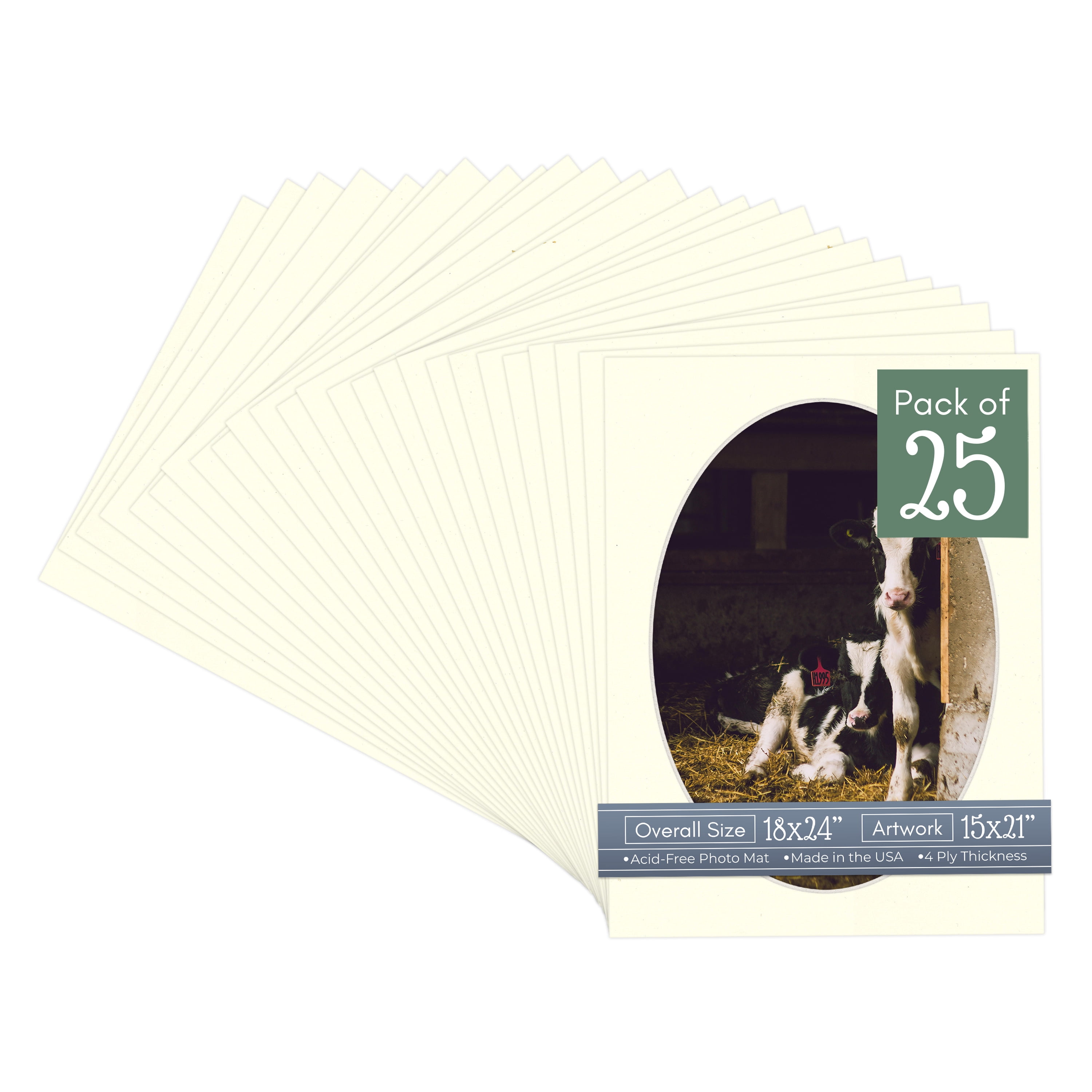 Cream Linen Picture Frame Mat for 18x24 Frames - Oval Opening for 15x21 Photos - 25 Mats