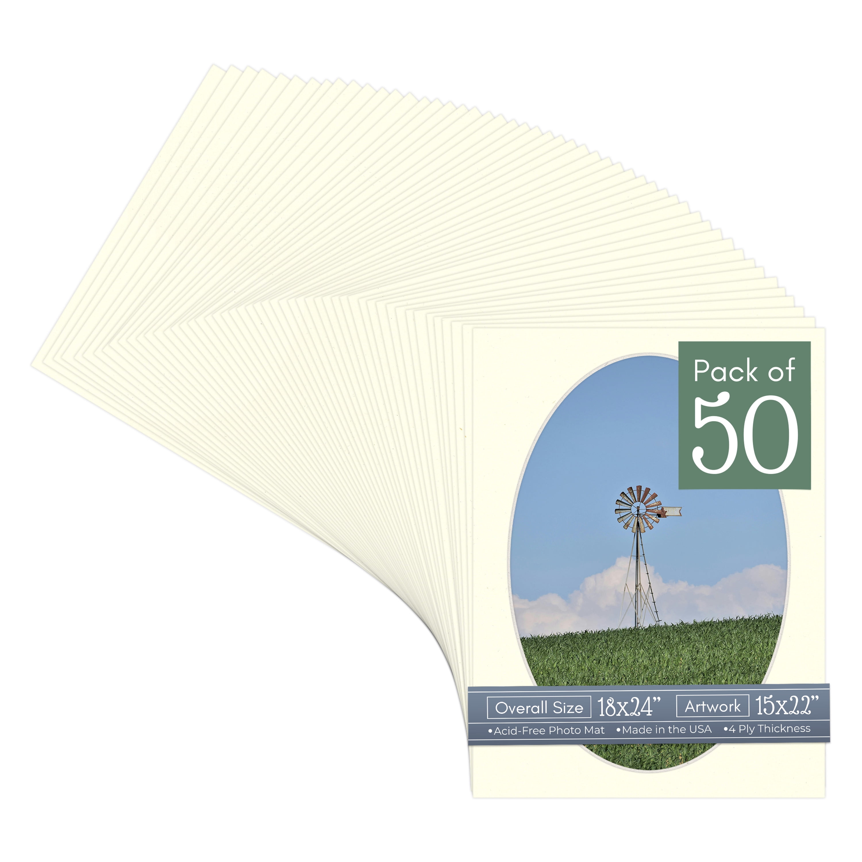 Cream Linen Picture Frame Mat for 18x24 Frames - Oval Opening for 15x22 Photos - 50 Mats
