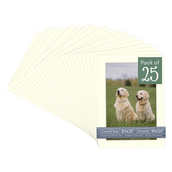 Cream Linen Picture Frame Mat for 20x28 Frames - Fits 16x24 Photos - 25 Mats