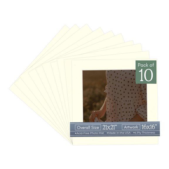 Cream Linen Picture Frame Mat for 21x21 Frames - Fits 16x16 Photos - 10 Mats