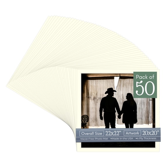 Cream Linen Picture Frame Mat for 22x22 Frames - Fits 20x20 Photos - 50 Mats