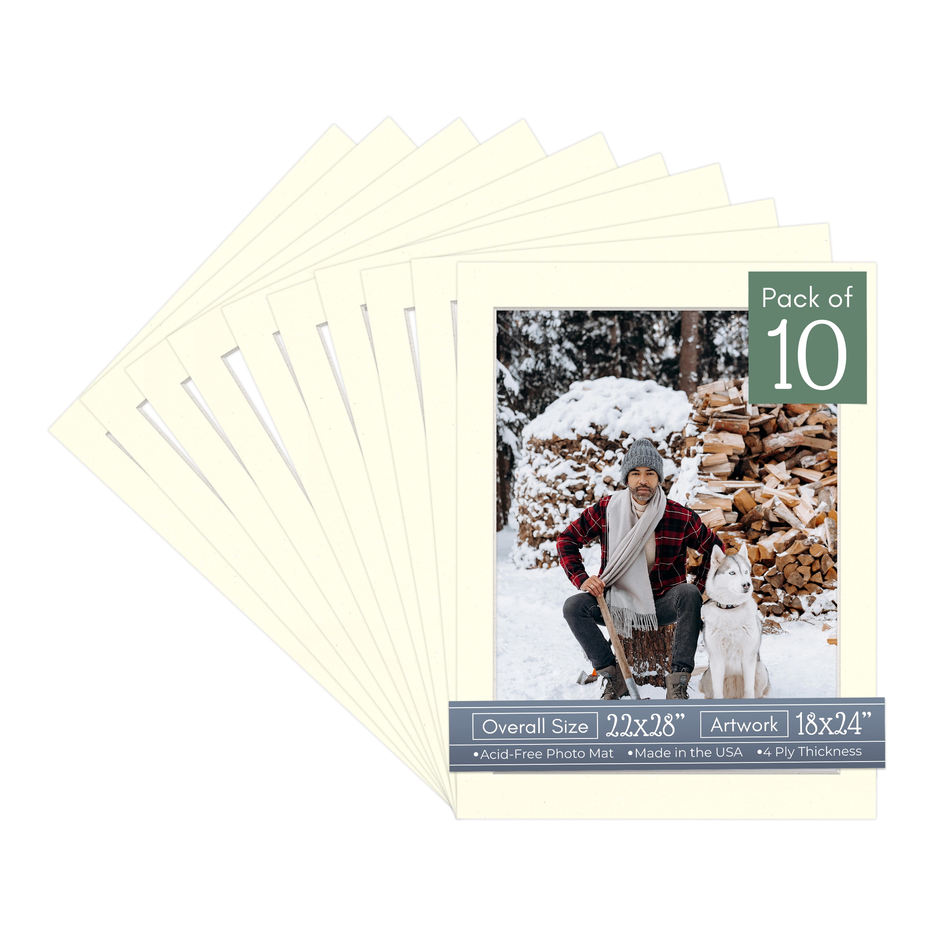 Cream Linen Picture Frame Mat for 22x28 Frames - Fits 18x24 Photos - 10 Mats