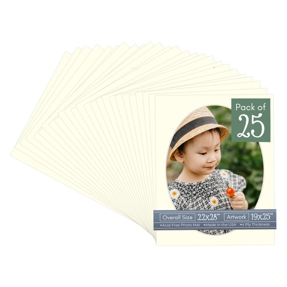 Cream Linen Picture Frame Mat for 22x28 Frames - Oval Opening for 19x25 Photos - 25 Mats
