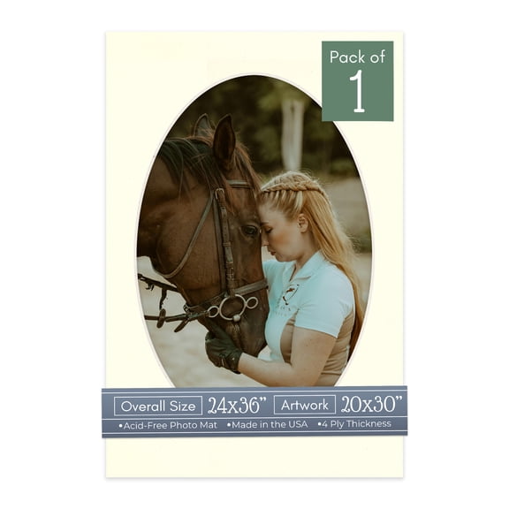 Cream Linen Picture Frame Mat for 24x36 Frames - Oval Opening for 20x30 Photos - 1 Mat
