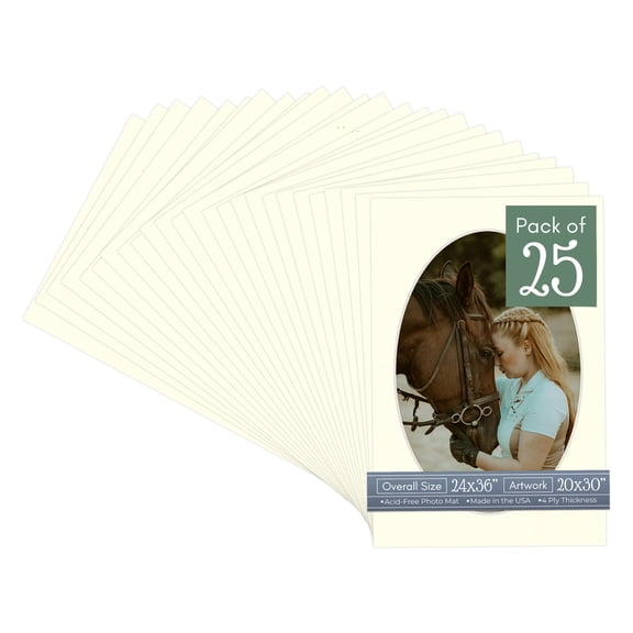 Cream Linen Picture Frame Mat for 24x36 Frames - Oval Opening for 20x30 Photos - 25 Mats