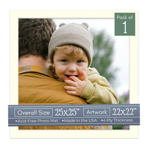 Cream Linen Picture Frame Mat for 25x25 Frames - Fits 22x22 Photos - 1 Mat
