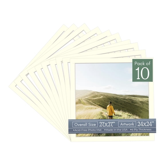Cream Linen Picture Frame Mat for 27x27 Frames - Fits 24x24 Photos - 10 Mats