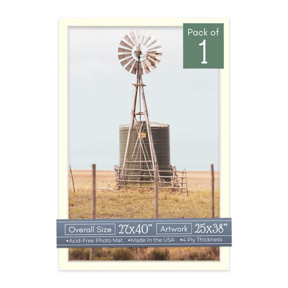 Cream Linen Picture Frame Mat for 27x40 Frames - Fits 25x38 Photos - 1 Mat
