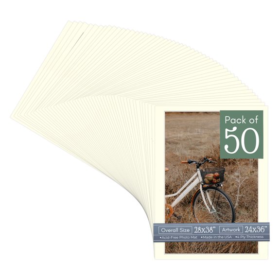 Cream Linen Picture Frame Mat for 28x38 Frames - Fits 24x36 Photos - 50 Mats
