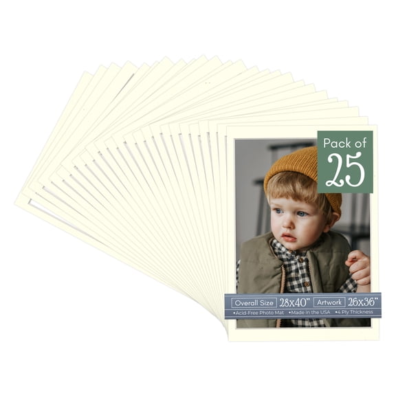 Cream Linen Picture Frame Mat for 28x40 Frames - Fits 26x36 Photos - 25 Mats