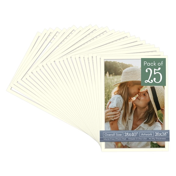 Cream Linen Picture Frame Mat for 28x40 Frames - Fits 26x38 Photos - 25 Mats