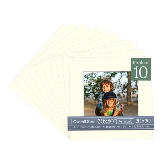 Cream Linen Picture Frame Mat for 30x30 Frames - Fits 20x20 Photos - 10 Mats