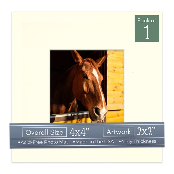 Cream Linen Picture Frame Mat for 4x4 Inch Frames - Fits 2x2 Photos - 1 Mat