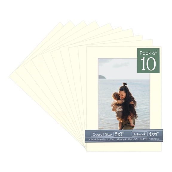Cream Linen Picture Frame Mat for 5x7 Frames - Fits 4x6 Photos - 10 Mats