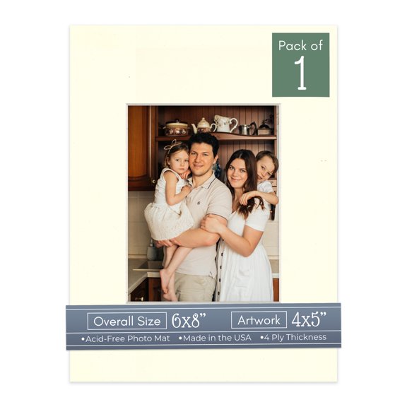 Cream Linen Picture Frame Mat for 6x8 Frames - Fits 4x5 Photos - 1 Mat