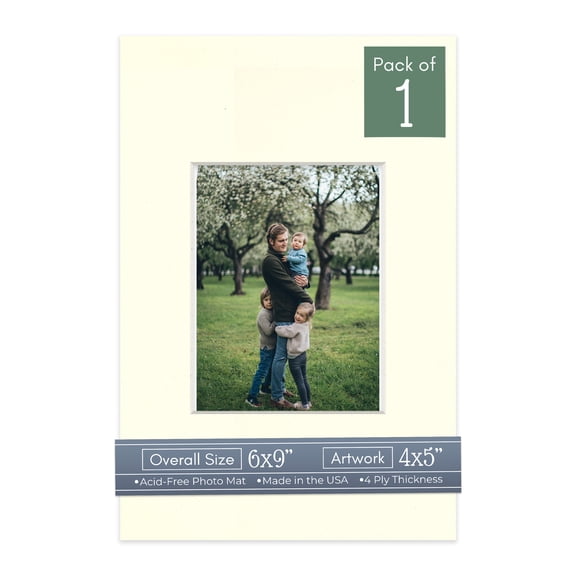 Cream Linen Picture Frame Mat for 6x9 Frames - Fits 4x5 Photos - 1 Mat