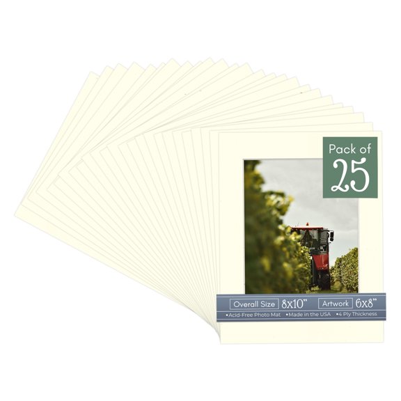 Cream Linen Picture Frame Mat for 8x10 Frames - Fits 6x8 Photos - 25 Mats