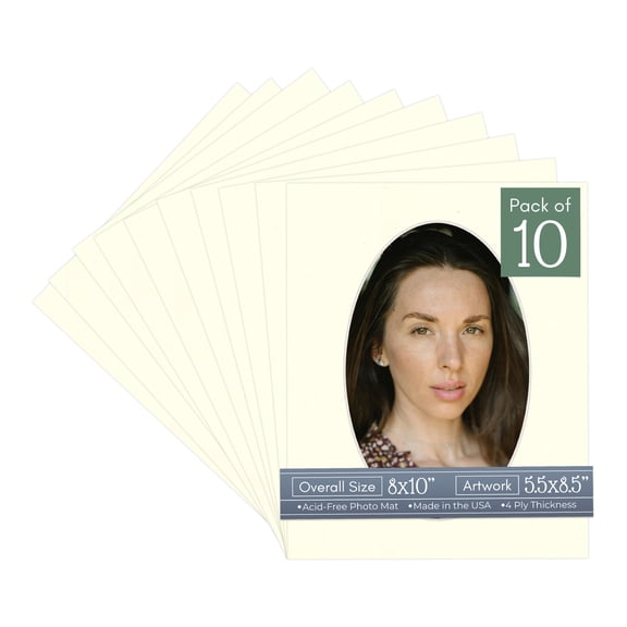 Cream Linen Picture Frame Mat for 8x10 Frames - Oval Opening for 5.5x8.5 Photos - 10 Mats