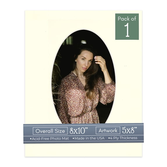 Cream Linen Picture Frame Mat for 8x10 Frames - Oval Opening for 5x8 Photos - 1 Mat