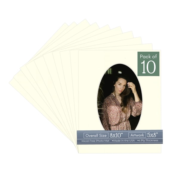 Cream Linen Picture Frame Mat for 8x10 Frames - Oval Opening for 5x8 Photos - 10 Mats