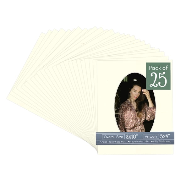 Cream Linen Picture Frame Mat for 8x10 Frames - Oval Opening for 5x8 Photos - 25 Mats