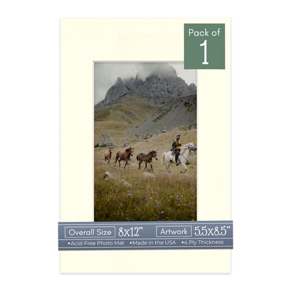 Cream Linen Picture Frame Mat for 8x12 Frames - Fits 5.5x8.5 Photos - 1 Mat